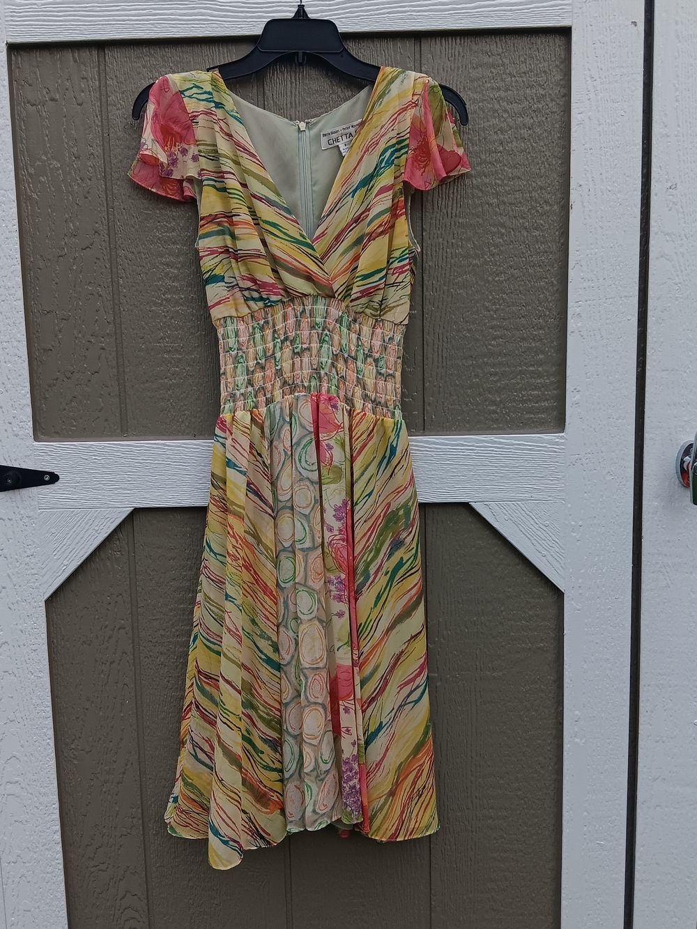 Chetta B Yellow Multicolor Swirl Midi Dress Size 8